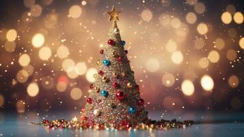 christmas tree xmas holiday decoration with glitter bokeh background, generative ai photo