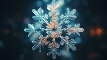 Extreme close up of snowflake, generated ai photo