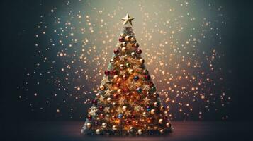 christmas tree xmas holiday decoration with glitter bokeh background, generative ai photo