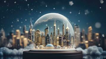 x'mas christmas winter snowglobe cityscape, generated ai photo