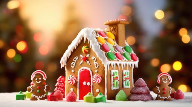 gingerbread house with christmas decoration xmas holiday sweets, generative ai photo