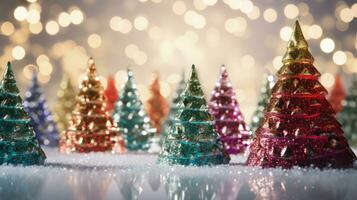 christmas tree xmas holiday decoration with glitter bokeh background, generative ai photo