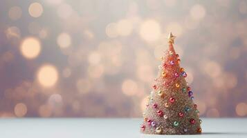 christmas tree xmas holiday decoration with glitter bokeh background, generative ai photo