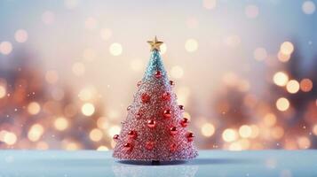 christmas tree xmas holiday decoration with glitter bokeh background, generative ai photo