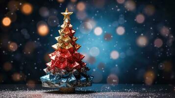 Navidad árbol Navidad fiesta decoración con Brillantina bokeh fondo, generativo ai foto