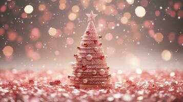 christmas tree xmas holiday decoration with glitter bokeh background, generative ai photo