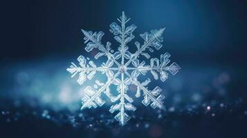 Extreme close up of snowflake, generated ai photo