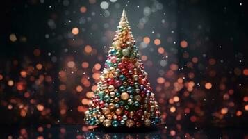 christmas tree xmas holiday decoration with glitter bokeh background, generative ai photo