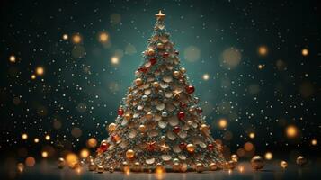 christmas tree xmas holiday decoration with glitter bokeh background, generative ai photo