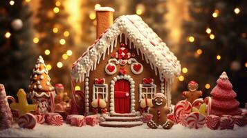 pan de jengibre casa con Navidad decoración Navidad fiesta dulces, generativo ai foto