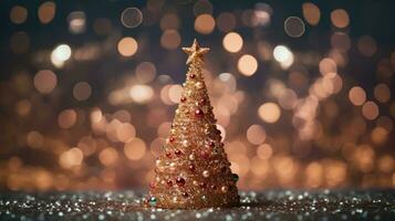 christmas tree xmas holiday decoration with glitter bokeh background, generative ai photo