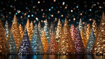 christmas tree xmas holiday decoration with glitter bokeh background, generative ai photo