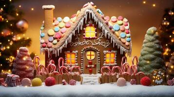 pan de jengibre casa con Navidad decoración Navidad fiesta dulces, generativo ai foto