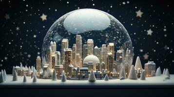 Navidad Navidad invierno bola de nieve paisaje urbano, generado ai foto