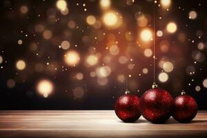 AI Generated Christmas Background with Baubles and copy space photo