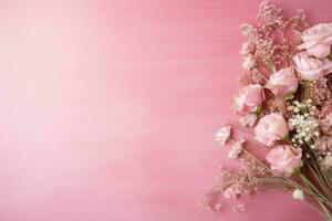 AI Generated Pink Flower Background with Copy Space photo