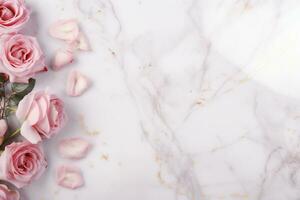 AI Generated Roses on Marble with Copy Space photo