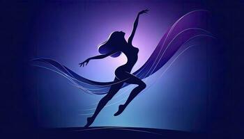 A silhouette of a dancer captured in a graceful pose against a gradient background. AI Generated photo