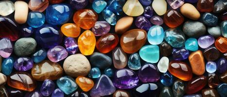 Colorful gemstones background, shiny gems luxury jewelry stones, AI generated photo