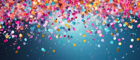 Confetti trickles down from above, abstract background, colourful celebration design, AI generated photo