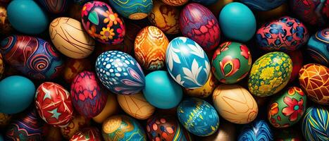 Colorful easter eggs background, ai generated photo