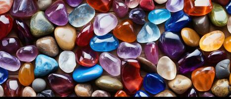 Colorful gemstones background, shiny gems luxury jewelry stones, AI generated photo