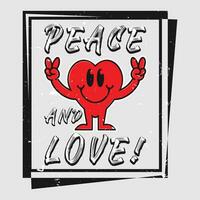 corazón emoji dibujos animados con paz y amor frase. vector
