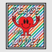 corazón emoji dibujos animados con paz y amor frase. positivo citas, tipografía diseño vector. vector