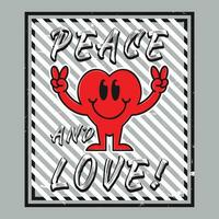 corazón emoji dibujos animados con paz y amor frase. vector