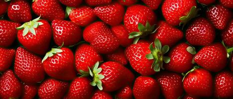 Strawberries background, ripe red fruits, AI generated photo