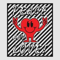 corazón emoji dibujos animados con paz y amor frase. positivo citas, tipografía diseño vector. vector