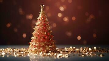 christmas tree xmas holiday decoration with glitter bokeh background, generative ai photo