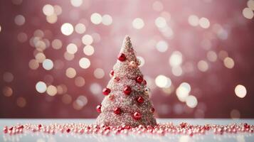 christmas tree xmas holiday decoration with glitter bokeh background, generative ai photo