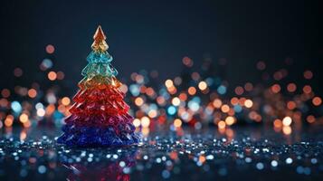 christmas tree xmas holiday decoration with glitter bokeh background, generative ai photo