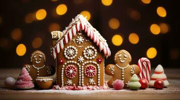 gingerbread house with christmas decoration xmas holiday sweets, generative ai photo