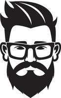 Whiskered Charisma Black Vector Portrait of Indie Chic Crafted Sophistication Monochromatic Vector Showcasing Bearded Style