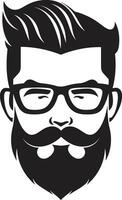 Artistic Style Monochromatic Vector Portrait of the Hipster Urban Wanderer Black Vector Tribute to Bearded Elegance