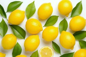 Fresh Lemon fruit with leaf, AI Generative photo