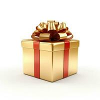 Golden gift box with red ribbon, AI Generative photo