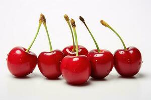 Pair of sweet cherry fruits with stems, AI Generative photo