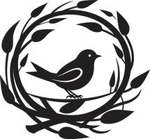 Nesting in Style Black Vector Bird Nest Emblem Sleek Avian Haven Black Bird Nest Symbol