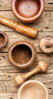 Wooden mortar and pestle photo