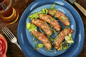 Beer and sausages, Oktoberfest celebration. photo