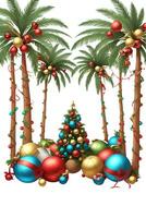 palm tree with baubles christmas graphic on white background photo