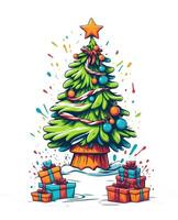 graphic christmas tree with christmas gifts on white background photo