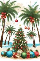 palm tree with baubles christmas graphic on white background photo