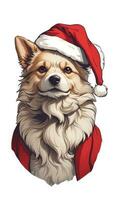 graphics of a  dog as Santa Claus on a white background photo