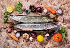 Fresh fish with spices photo