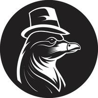 Elegant Webbed Feet Platypus Symbol in Monochrome Majesty Nocturnal Nature Black Emblem in Noirs Aussie Elegance vector