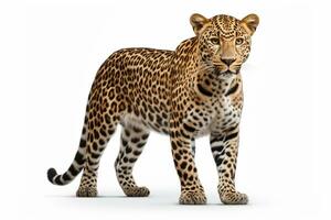 Leopard isolated on white background. Side view. 3D illustration. AI Generated photo